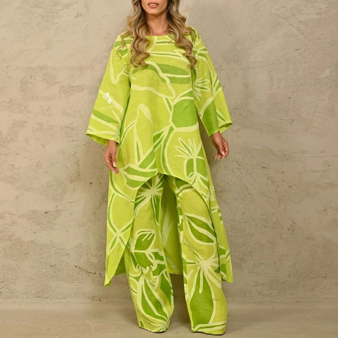 Damen Lässiges Tunika- und Hosen-Set mit floralem Muster EB