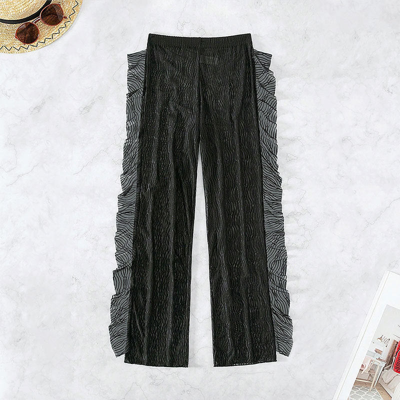 Damen transparente Strandhose mit raffinierter Rüschendetail EB