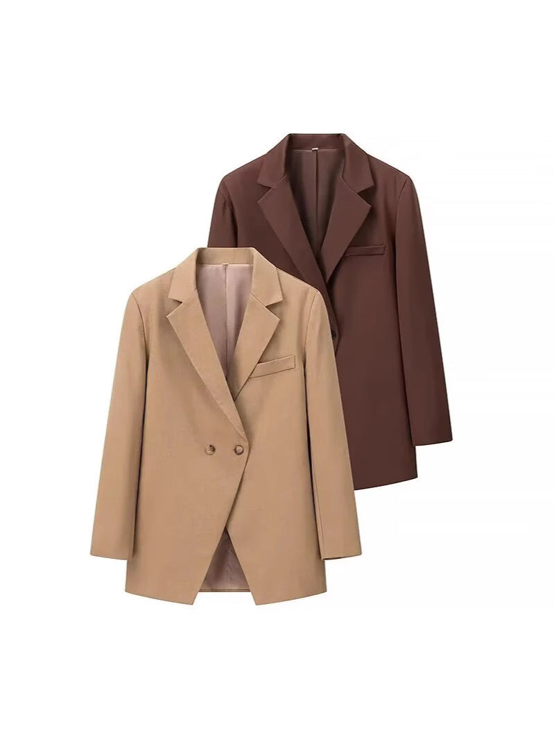 Damen eleganter Oversized-Blazer mit doppelter Knopfleiste und praktischen Taschen EB