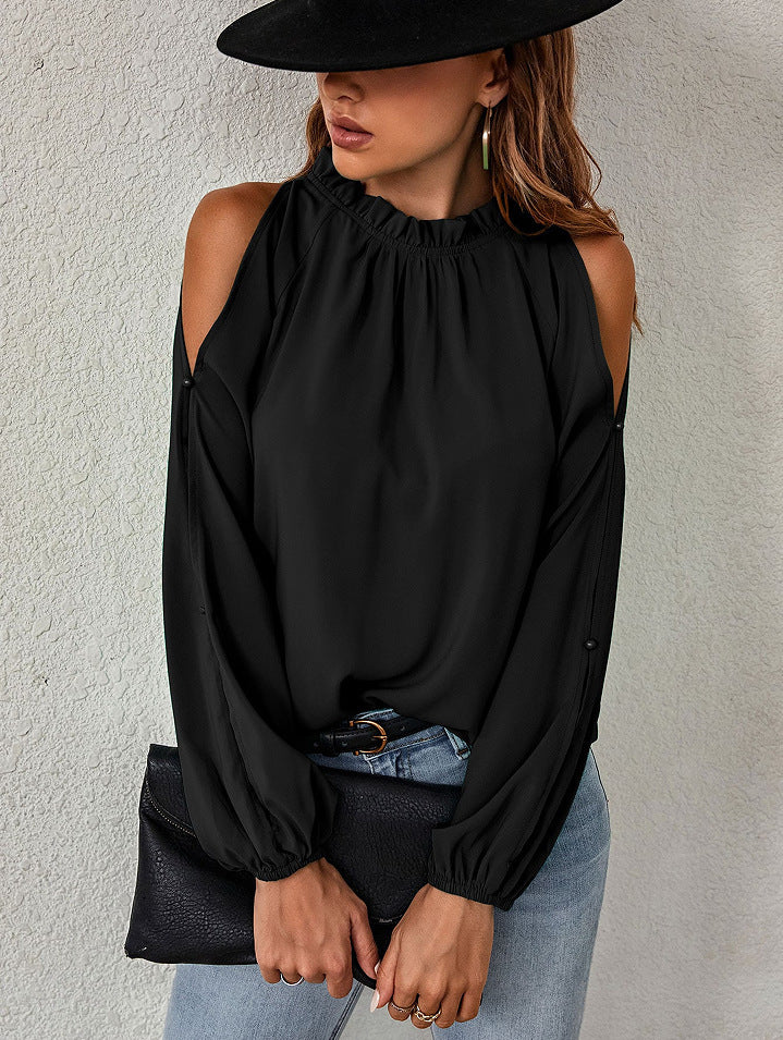Damen trendige Bluse mit schulterfreier Gestaltung und Puffärmeln EB