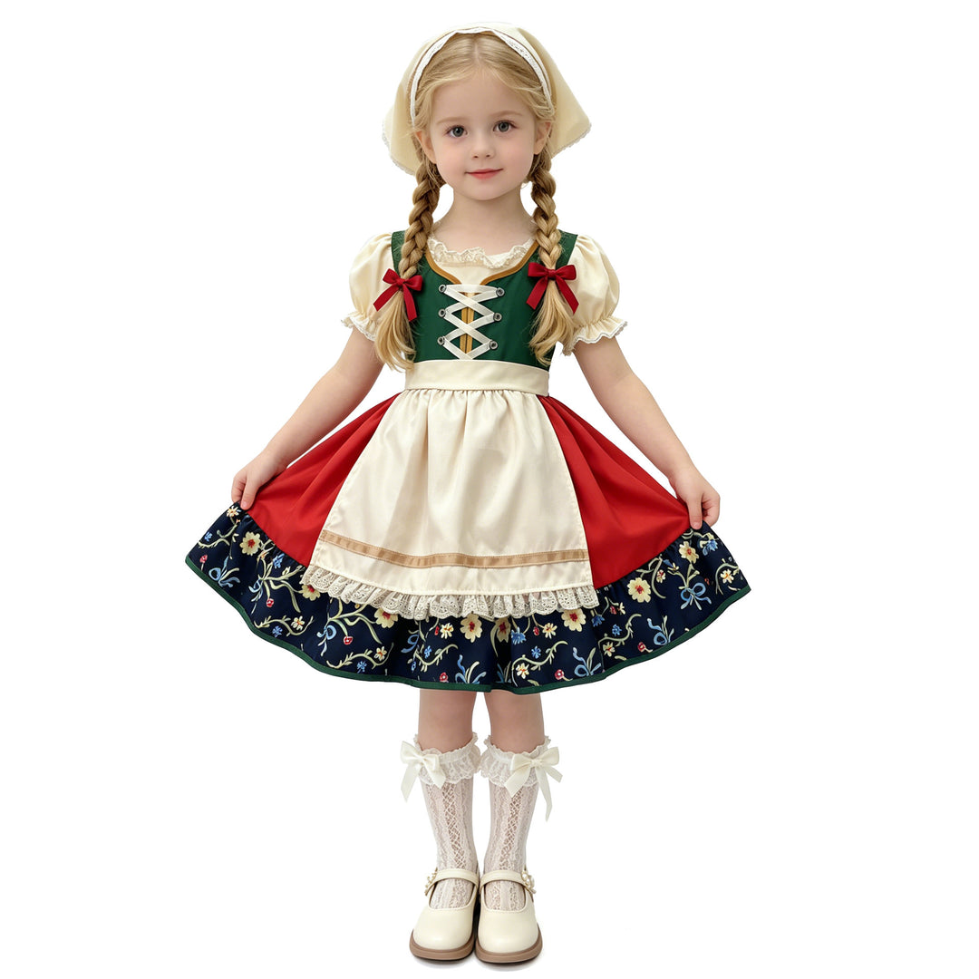 Damen nan traditionelles Kinderdirndl mit besticktem Rock und Spitzenschürze EB