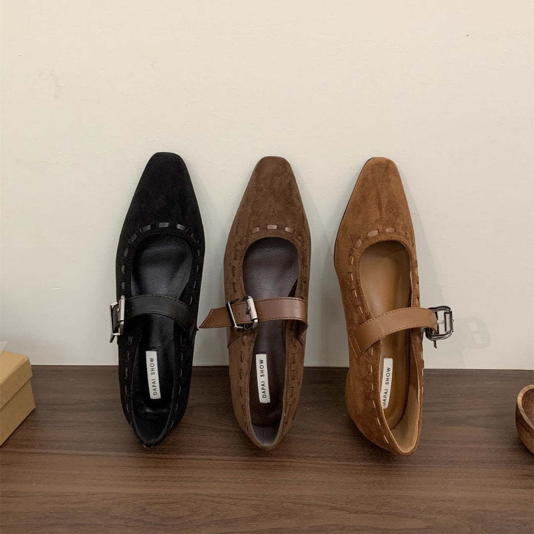 Damen elegante Mary Janes mit modischer Schnalle und hochwertiger Wildlederoberfläche EB