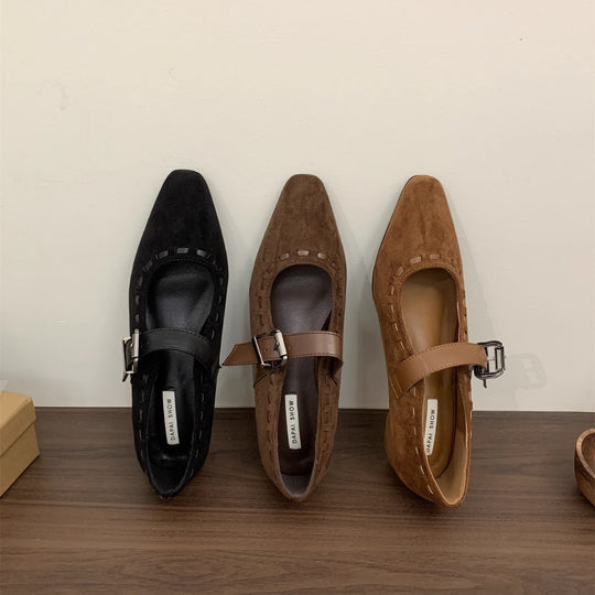 Damen elegante Mary Janes mit modischer Schnalle und hochwertiger Wildlederoberfläche EB