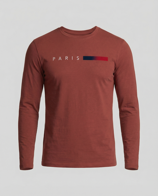 Herren Langarm T-Shirt mit modernem Paris-Druck und elastischem Saum EB