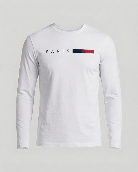Herren Langarm T-Shirt mit modernem Paris-Druck und elastischem Saum EB