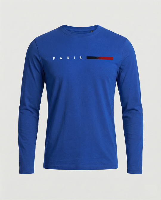 Herren Langarm T-Shirt mit modernem Paris-Druck und elastischem Saum EB