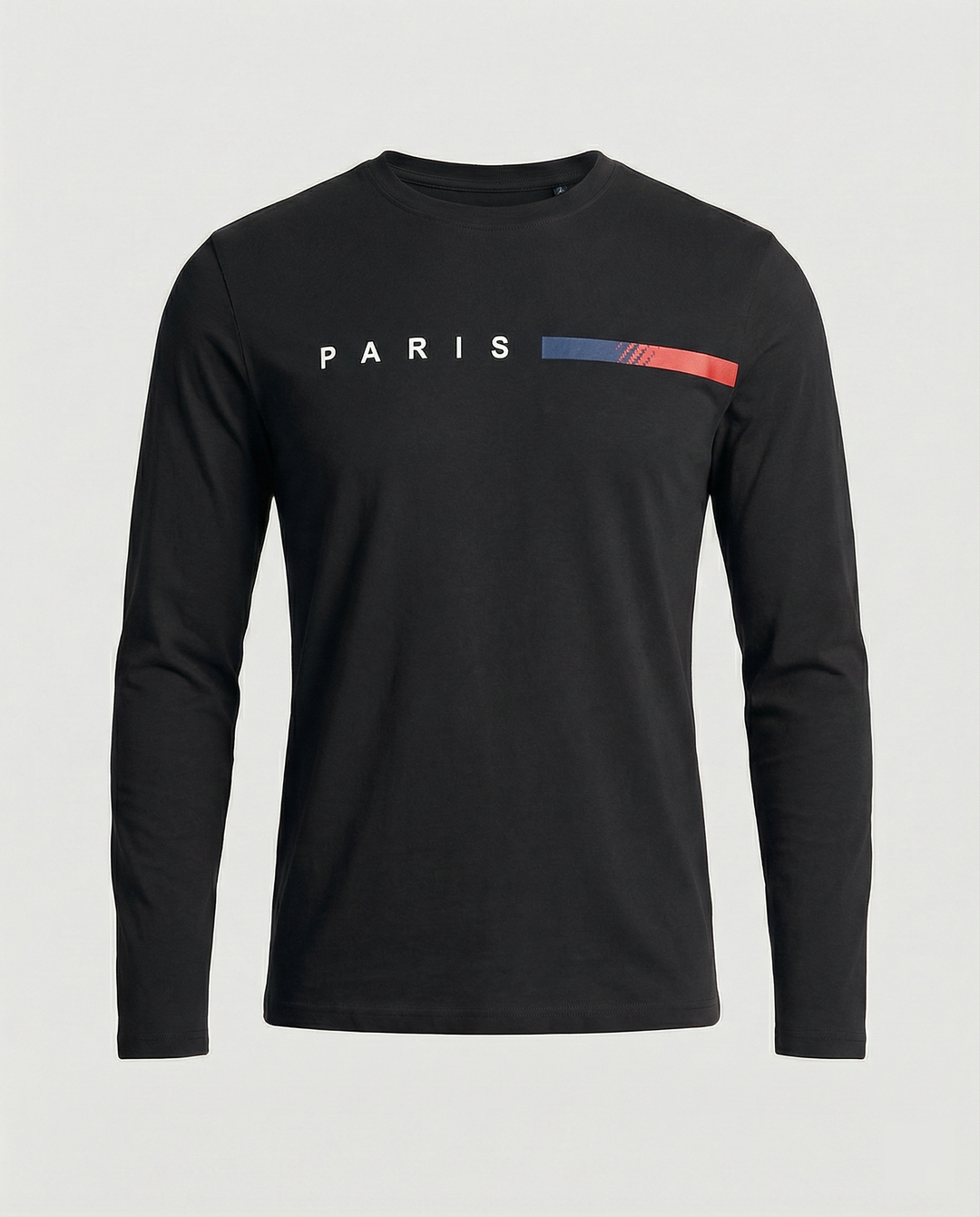 Herren Langarm T-Shirt mit modernem Paris-Druck und elastischem Saum EB