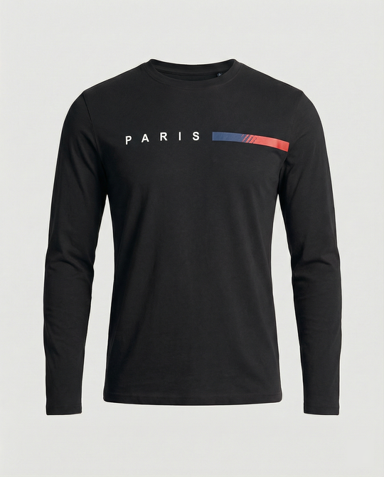 Herren Langarm T-Shirt mit modernem Paris-Druck und elastischem Saum EB