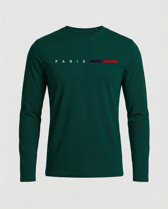 Herren Langarm T-Shirt mit modernem Paris-Druck und elastischem Saum EB