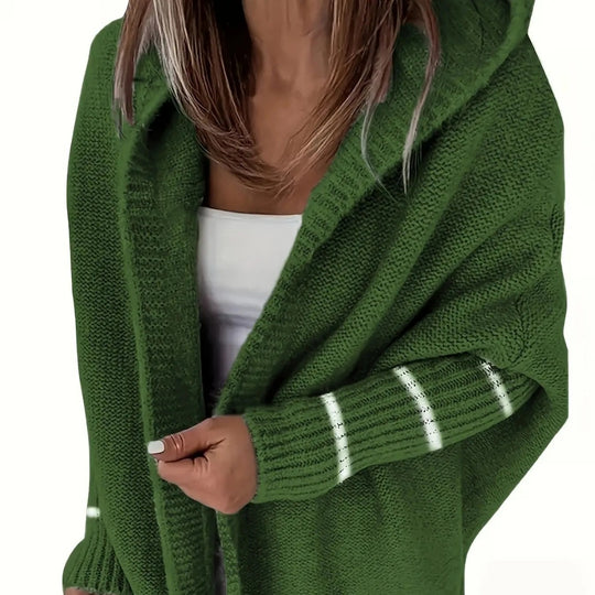 Damen Kuschelige Strickjacke mit Kapuzen und weit geschnittenem Design EB