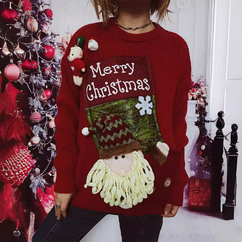 Damen Weihnachts-Pullover mit festlichem Design und 3D-Applikationen EB