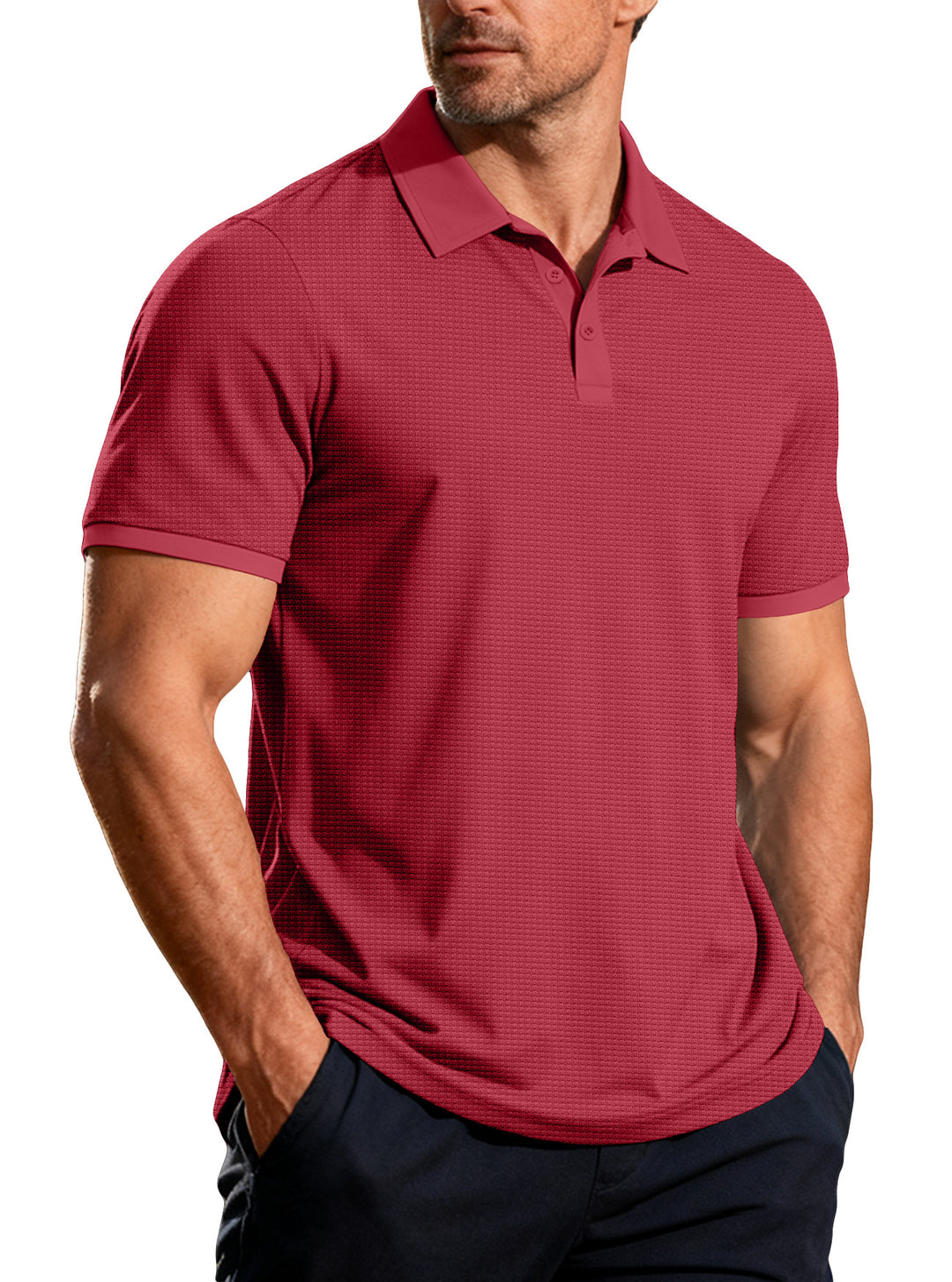 Herren nan strukturiertes Piqué-Kurzarm-Poloshirt mit Hemdkragen EB