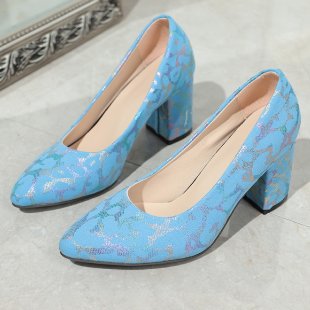 Damen Elegante Pumps mit strukturiertem Obermaterial und Blockabsatz EB