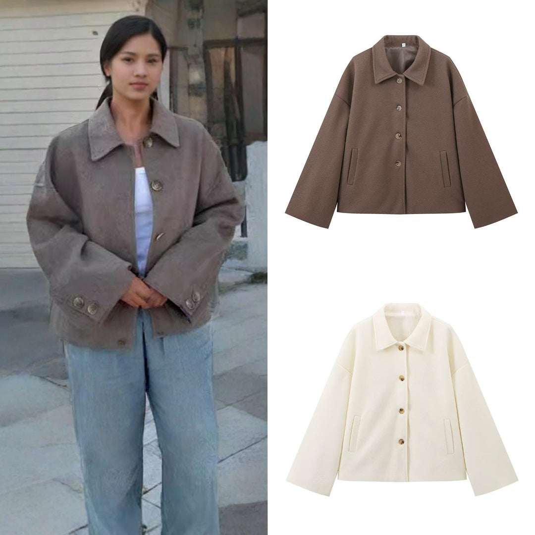 Damen modische Oversized-Winterjacke mit Knopfleiste und praktischen Taschen EB