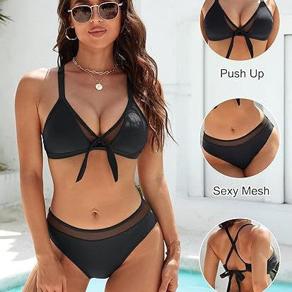 Damen Push-Up-Bikini-Top mit sexy Mesh und Rückenkreuz-Träger EB