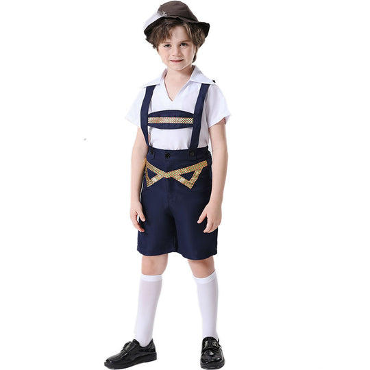 Unisex nan festliche Kinderhose mit verstellbaren Hosenträgern und Ziergürtel EB