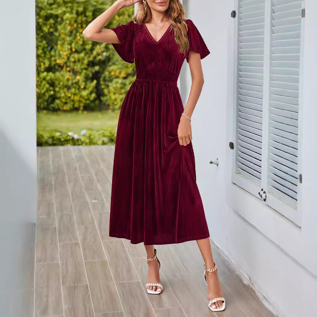 Damen Midikleid mit V-Ausschnitt und voluminösen Ärmeln EB
