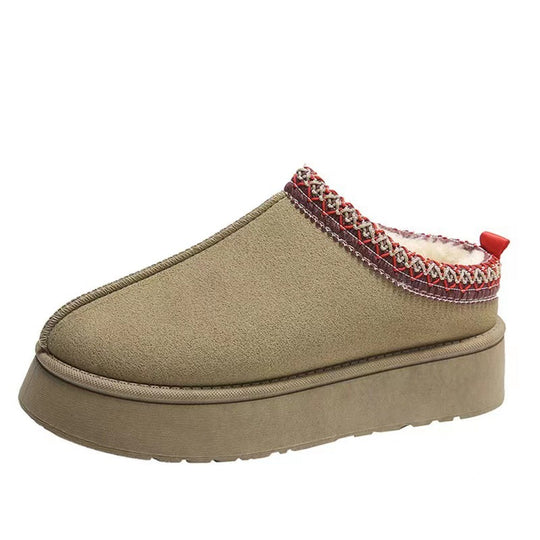 Damen  gemütliche Plateau-Hausschuh-Slipper mit weich gepolsterter Innenfütterung und dekorativem Zierbund EB