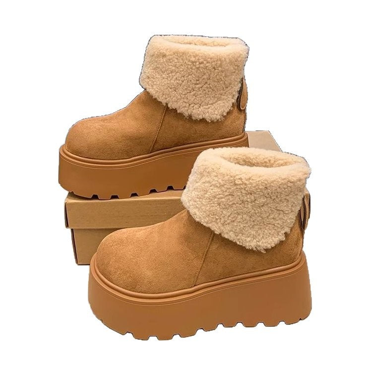 Damen Flauschige Plateau-Stiefel mit weichem Kunstfellkragen EB