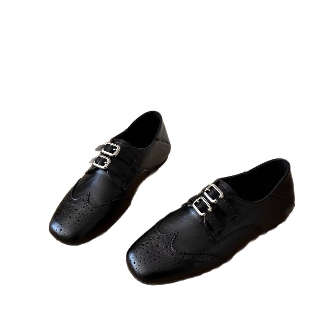 Damen Elegante Schnürschuhe mit doppeltem Schnallenverschluss und perforierten Details EB