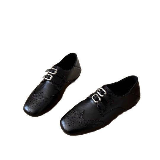 Damen Elegante Schnürschuhe mit doppeltem Schnallenverschluss und perforierten Details EB