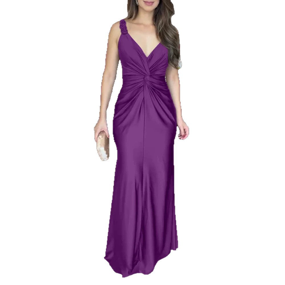Damen elegantes Abendkleid mit raffiniertem Wickeldesign und zarten Trägerdetails EB
