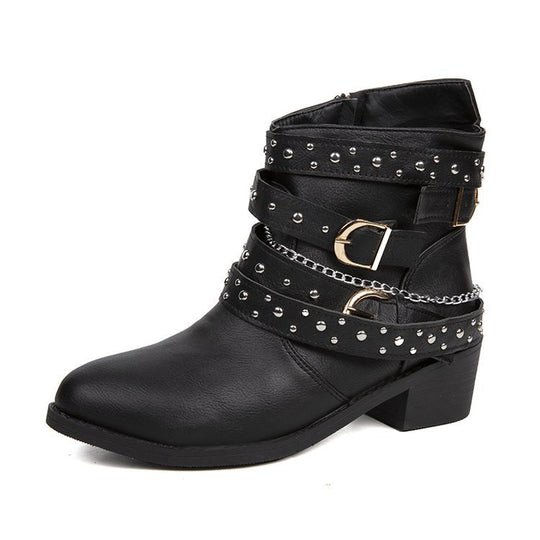 Damen modische Ankle Boots mit dekorativen Schnallen und stabiler Profilsohle EB