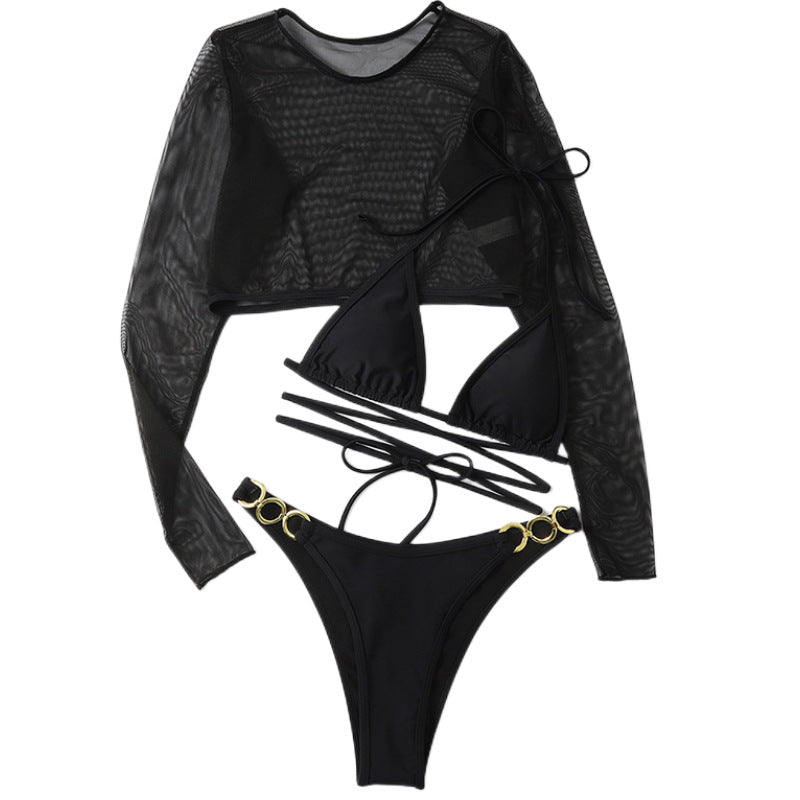 Damen Bikini-Set mit langem Oberteil und verstellbaren Bändern EB