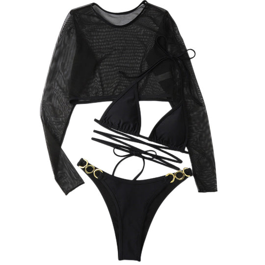 Damen Bikini-Set mit langem Oberteil und verstellbaren Bändern EB