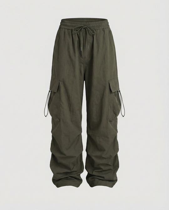 Utilitaristische Cargohose mit hoher Taille großen Klapptaschen und verstellbarem Saum EB