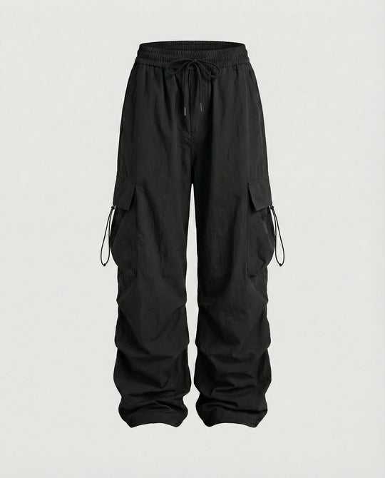 Utilitaristische Cargohose mit hoher Taille großen Klapptaschen und verstellbarem Saum EB