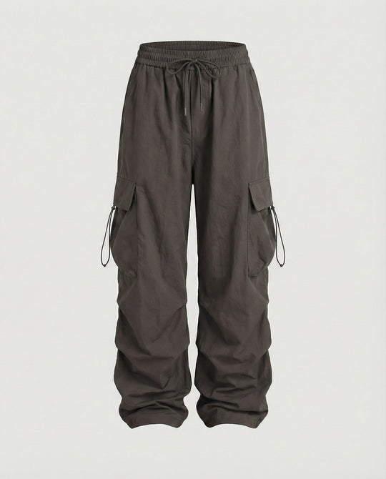 Utilitaristische Cargohose mit hoher Taille großen Klapptaschen und verstellbarem Saum EB