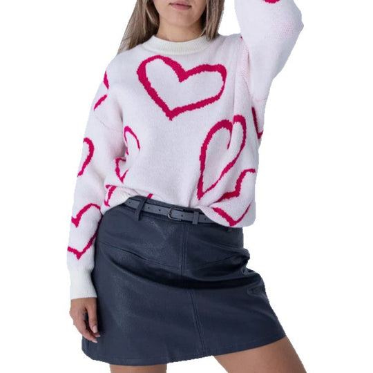Damen Kuscheliger Jacquard-Pullover mit Herzmotiv und lockerer Oversize-Passform EB