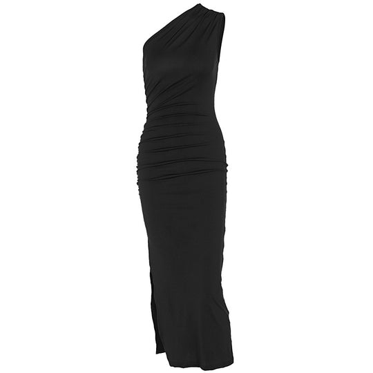 Damen elegantes Wickelkleid mit asymmetrischem Halsausschnitt und figurformendem Design EB