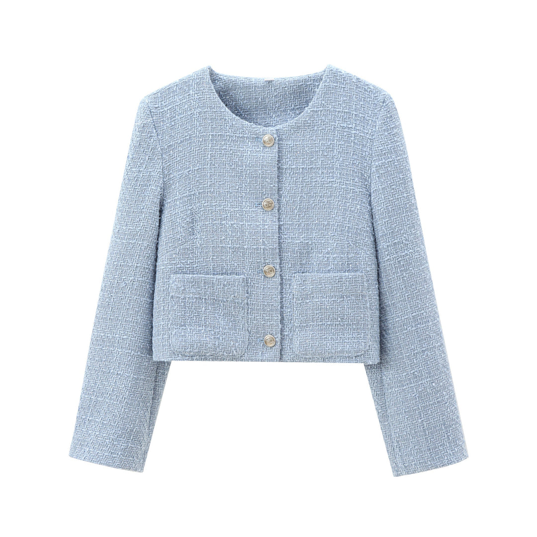 Damen Kurz Geschnittene Designer-Jacke mit Strukturiertem Stoff EB