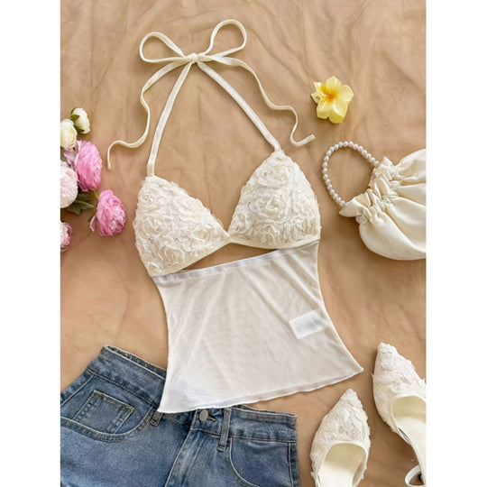 Damen Crop-Top mit Rüschendetails und leichtem Stoff EB