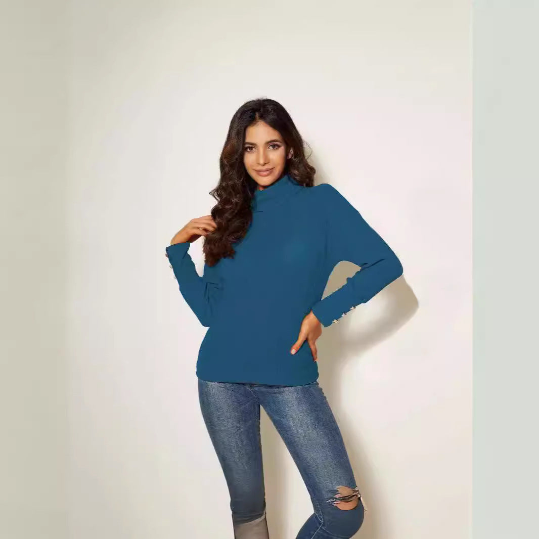 Damen Moderner Rollkragenpullover mit Knopfdetails EB