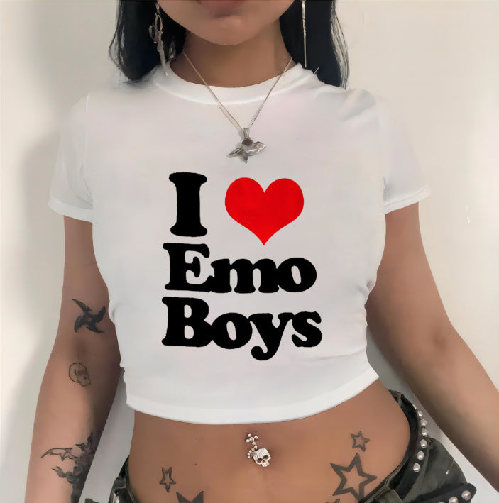 Damen Crop-T-Shirt mit künstlerischem Statementdruck EB