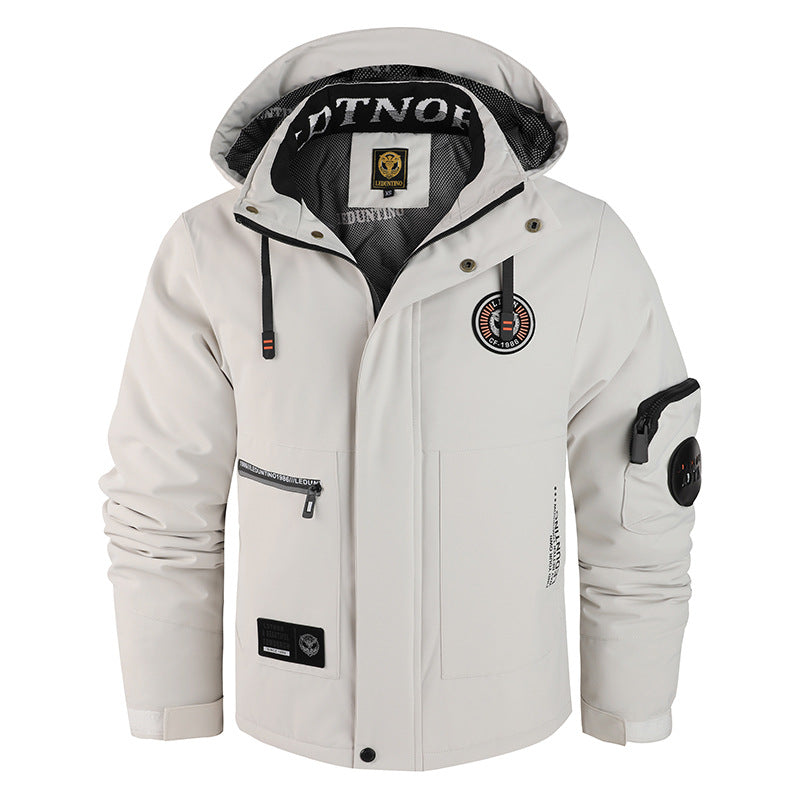 Herren nan wattierte Wind- und Wetterjacke mit Kapuze und multifunktionalen Utility-Taschen EB