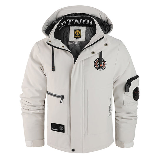 Herren nan wattierte Wind- und Wetterjacke mit Kapuze und multifunktionalen Utility-Taschen EB