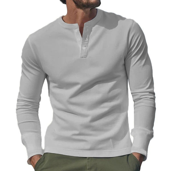 Herren nan langärmeliges Henley-Longsleeve mit Stehkragen, 3-Knopfleiste und elastischem Baumwollstretch EB