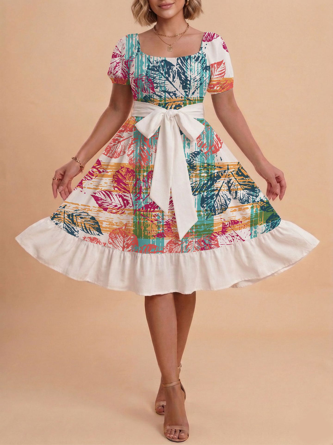 Damen Verspieltes Maxikleid mit Bärenmuster und taillierbarem Band EB