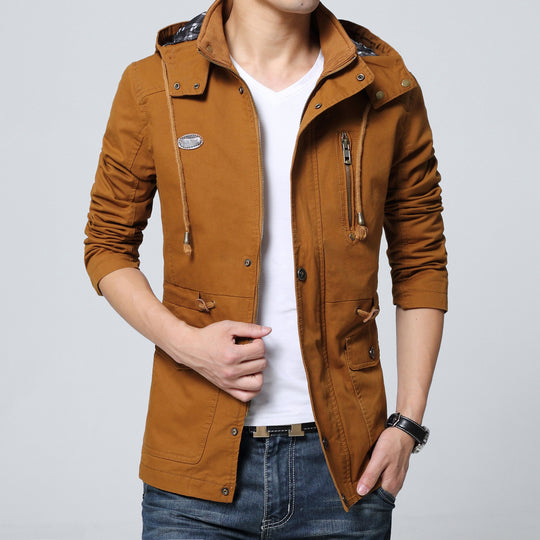 Herren Baumwollparka mit Kapuze, Kordelzug und Multifunktions‑Taschen EB