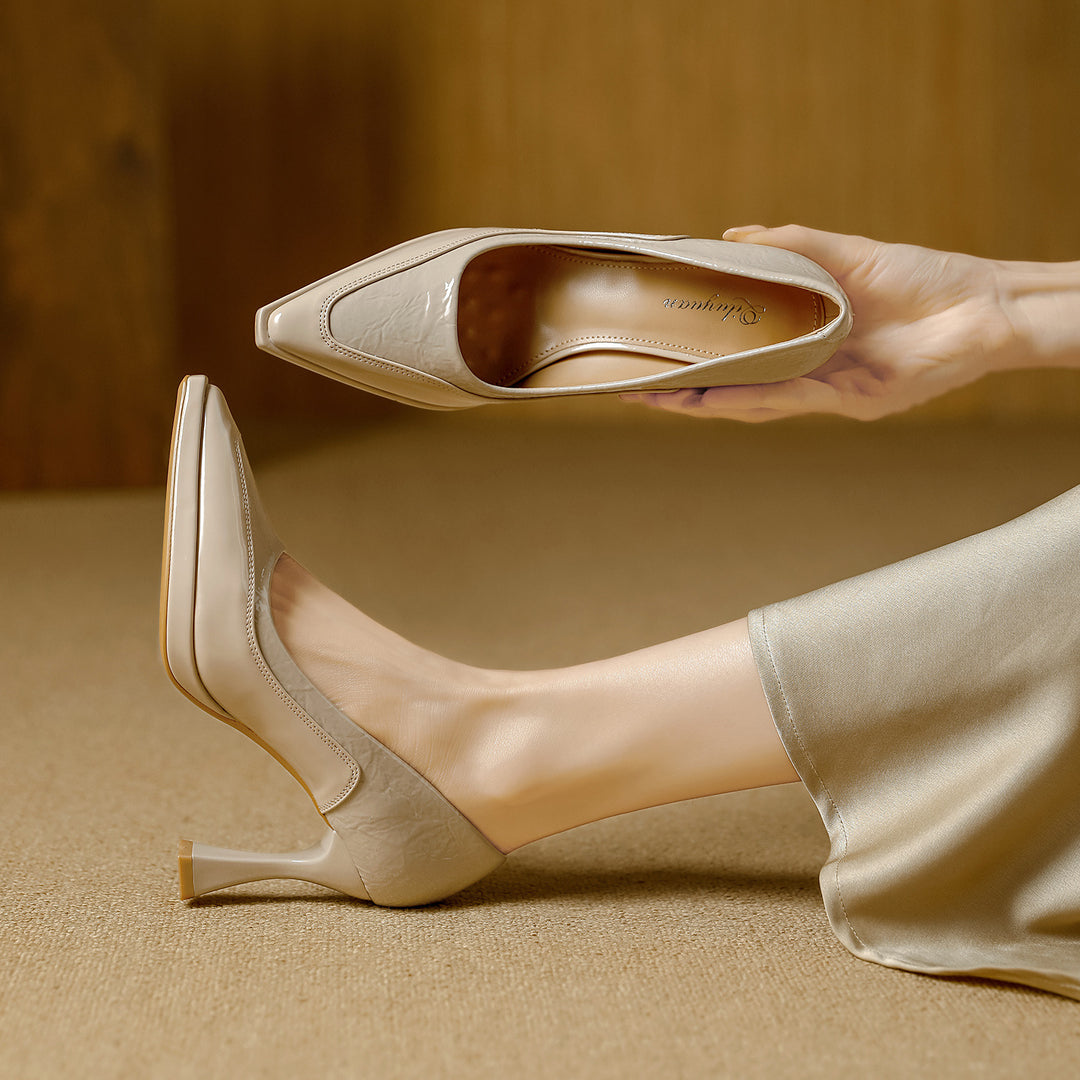 Damen Elegante Lackleder-Pumps mit einzigartigem Blockabsatz EB