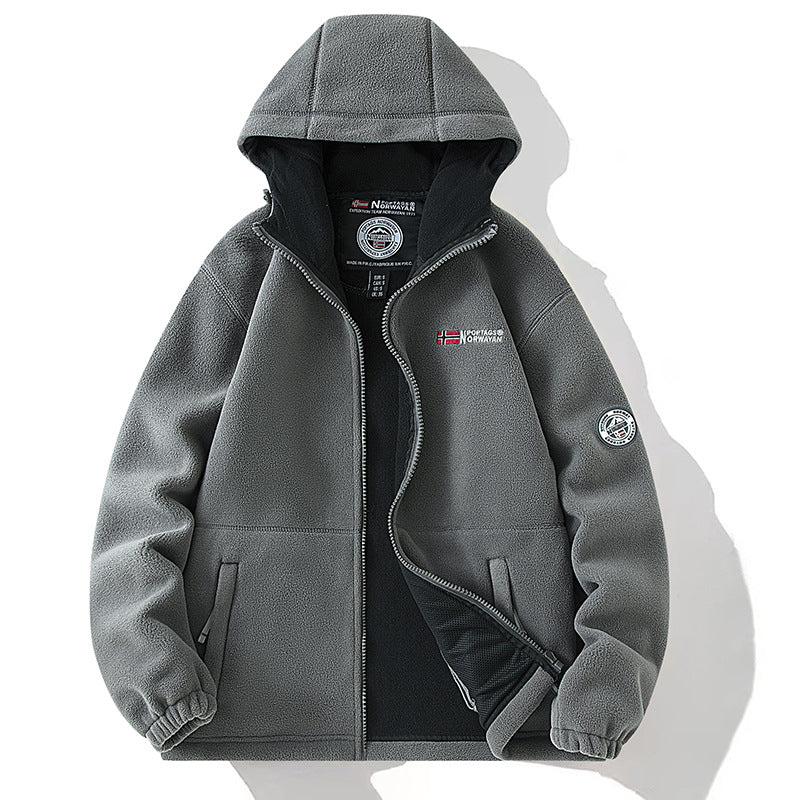 Herren Fleecejacke mit hohem Stehkragen, angerauter Innenseite und verdeckten Reißverschlusstaschen EB