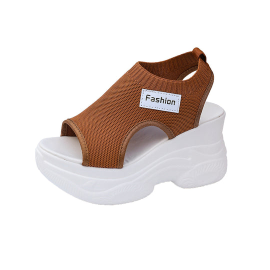 Damen Plateausandalen mit elastischem Oberschuh und modernem Design EB