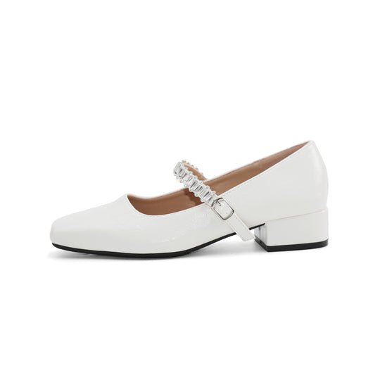 Damen Ballerinas mit schimmerndem Riemchen und elegantem Blockabsatz EB