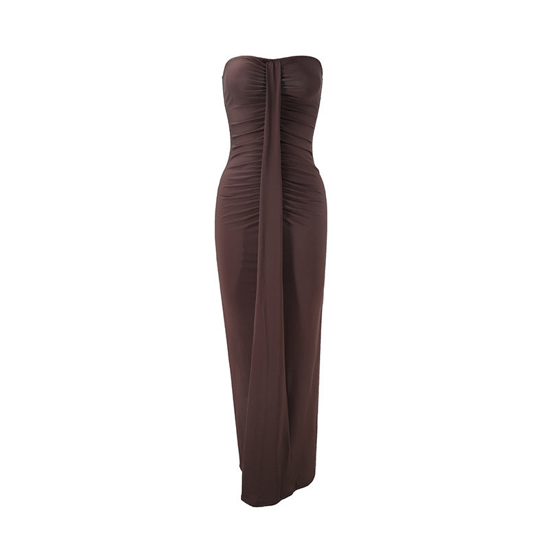 Damen Maxikleid mit schickem trägerlosem Design und figurschmeichelnder Raffung EB