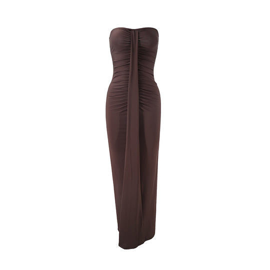 Damen Maxikleid mit schickem trägerlosem Design und figurschmeichelnder Raffung EB