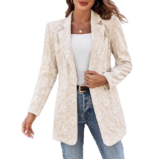 Damen nan floral bestickter Longblazer mit Reverskragen und Ein-Knopf-Verschluss EB